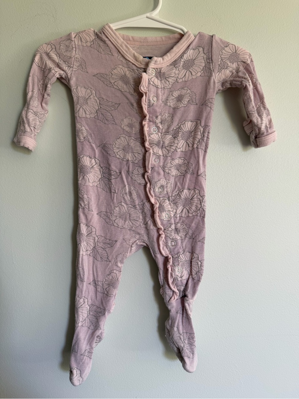 Kickee Pants Bamboo Girls' Floral Ruffle-Trim One-Piece Footed Pajamas Lavender